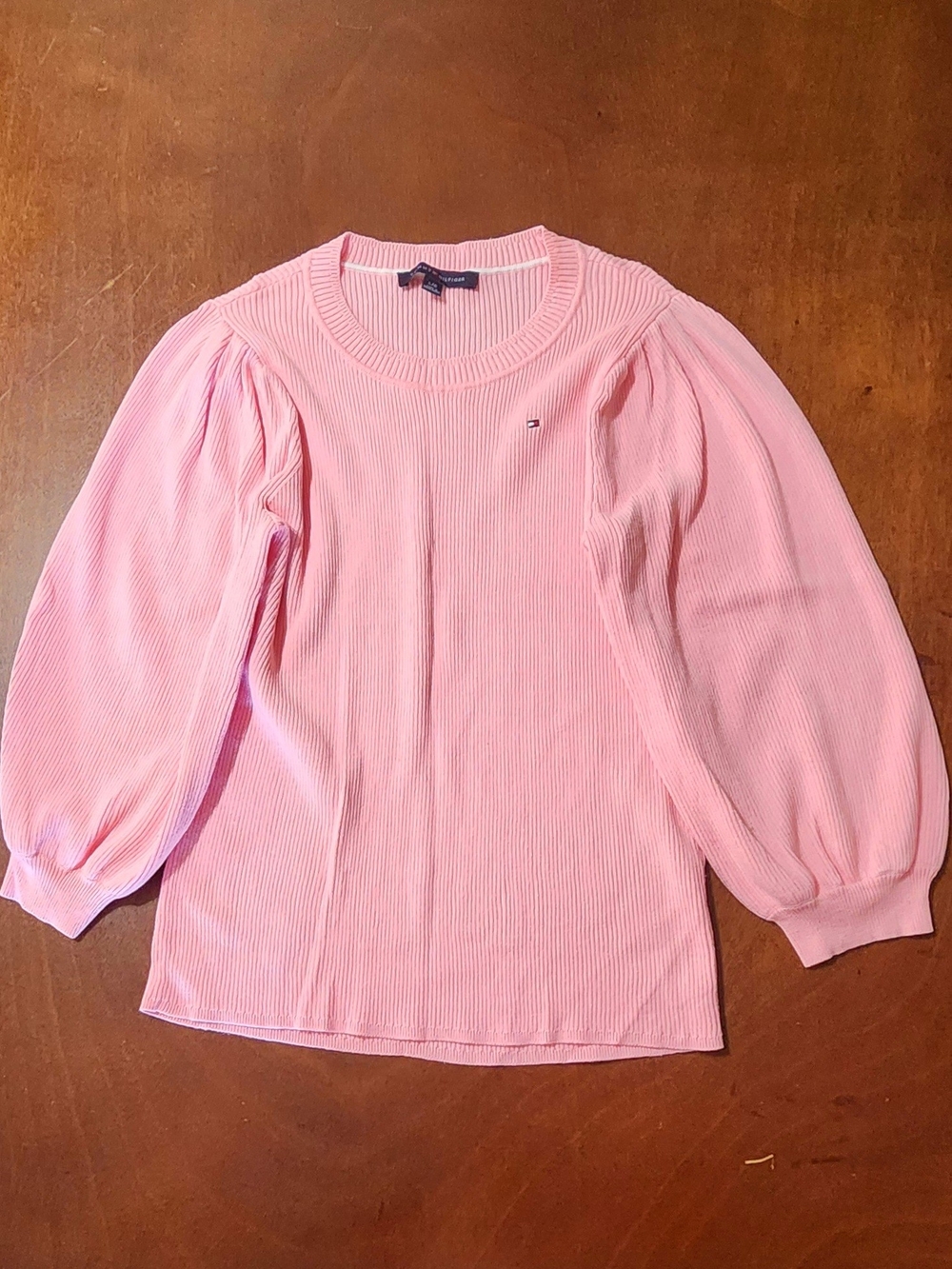 Tommy Hilfiger Pink Ribbed Puff-Sleeve Sweater
